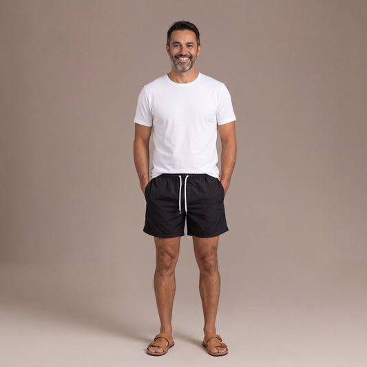 Mens Quick Dry Swim Shorts with Elastic Drawstring Waist in Black