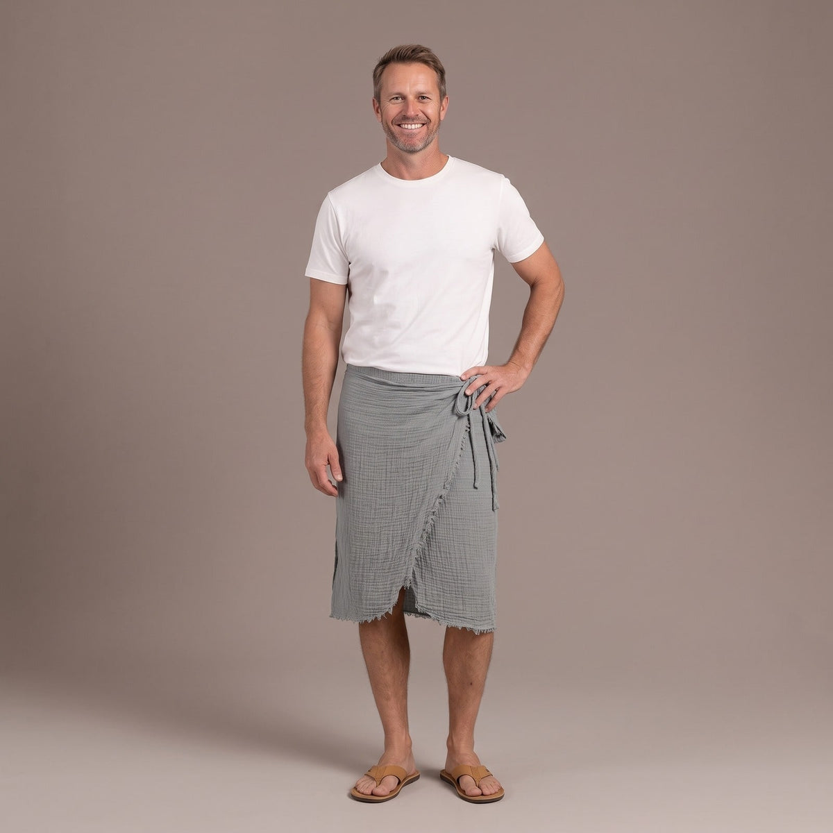 Mens Sarong Beach Wrap with Tie Waist in Grey
