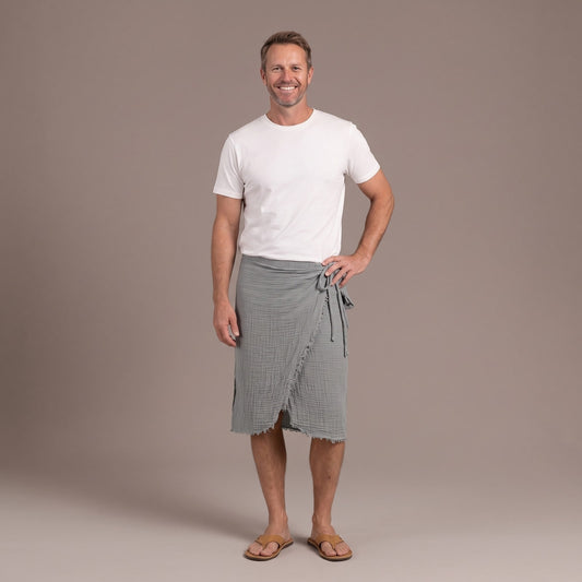 Mens Sarong Beach Wrap with Tie Waist in Grey