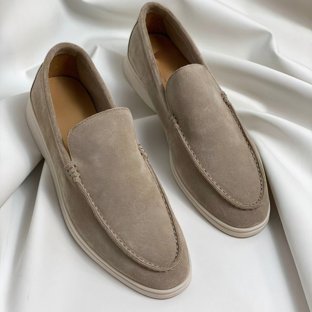 Mens suede loafers in Taupe