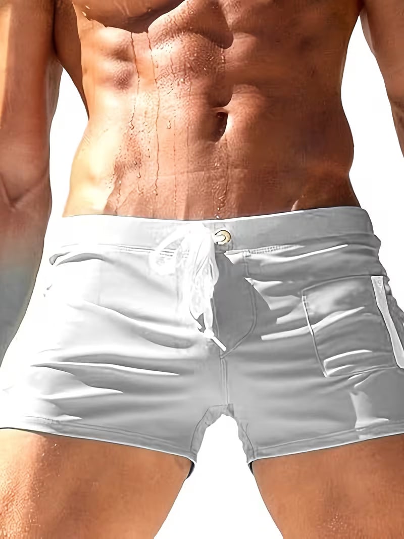 Mens Zipper Boxer Swim Shorts in White