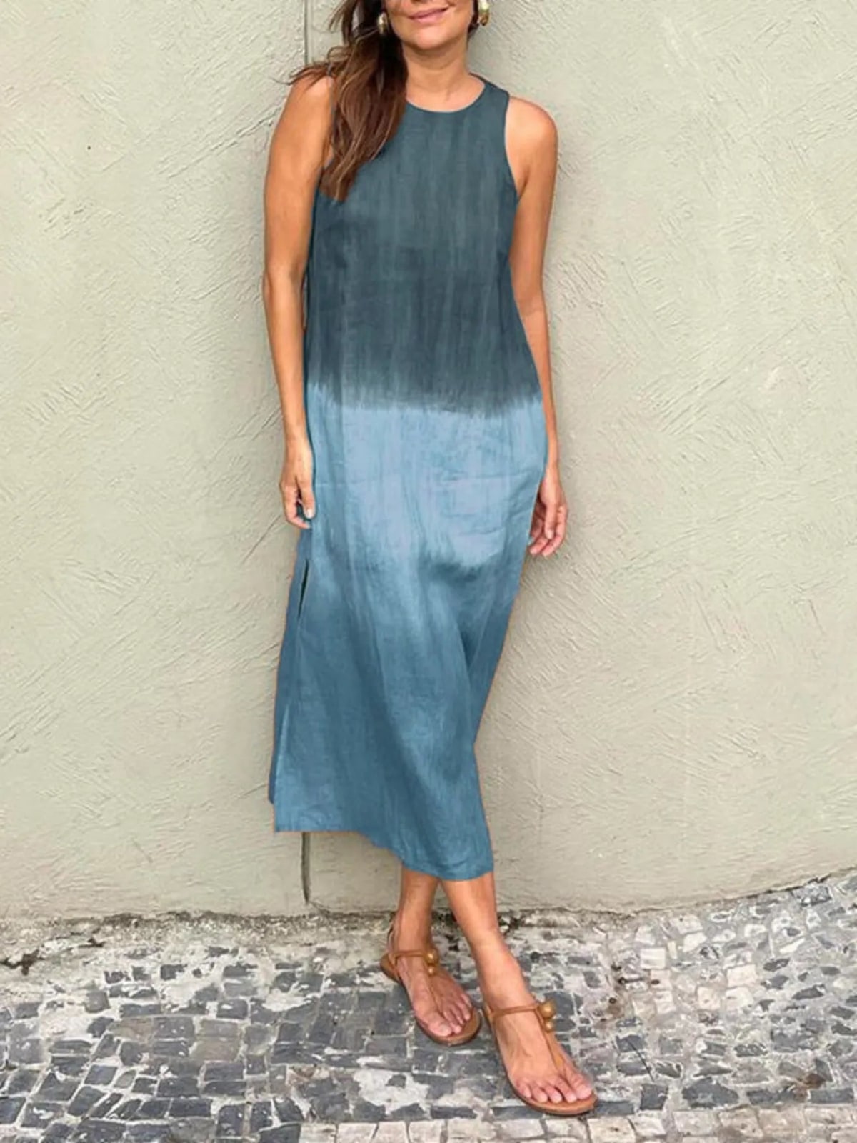Midi Summer Dress, Sleeveless Gradient Tank Dress Plus Size 2