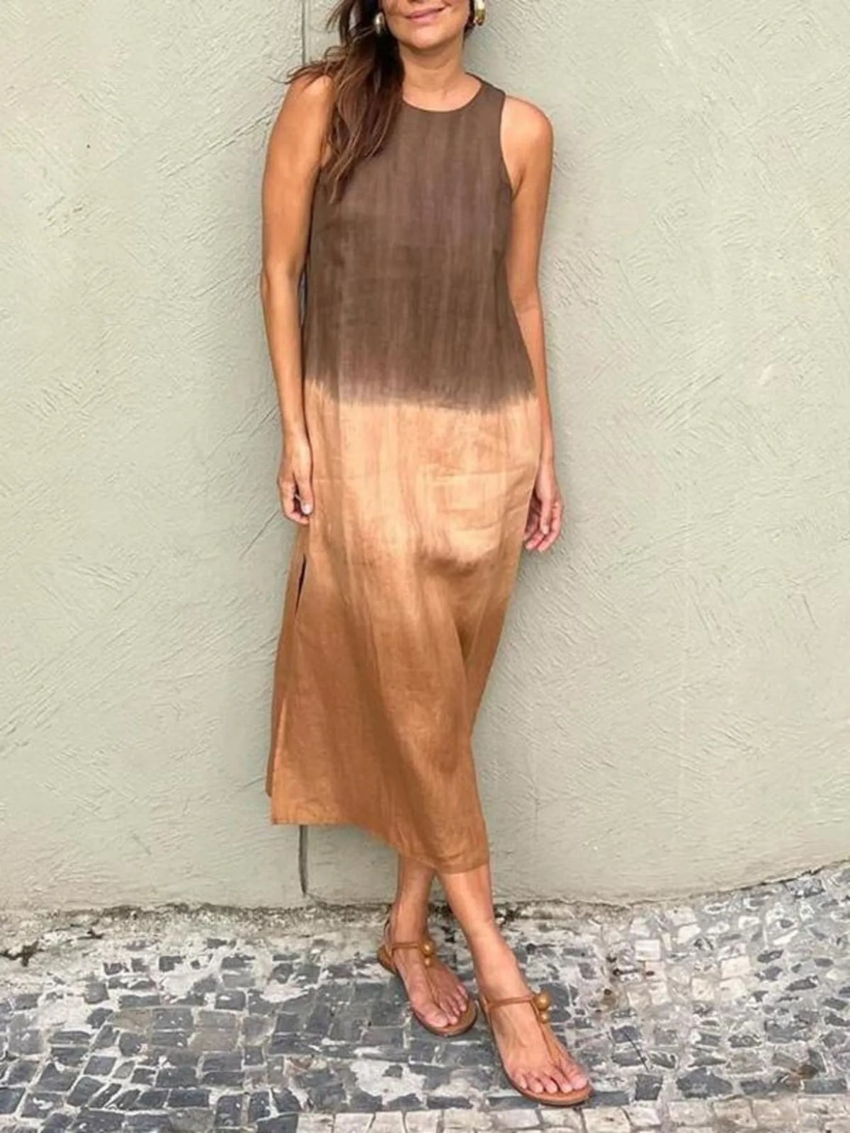 Midi Summer Dress, Sleeveless Gradient Tank Dress Plus Size 4
