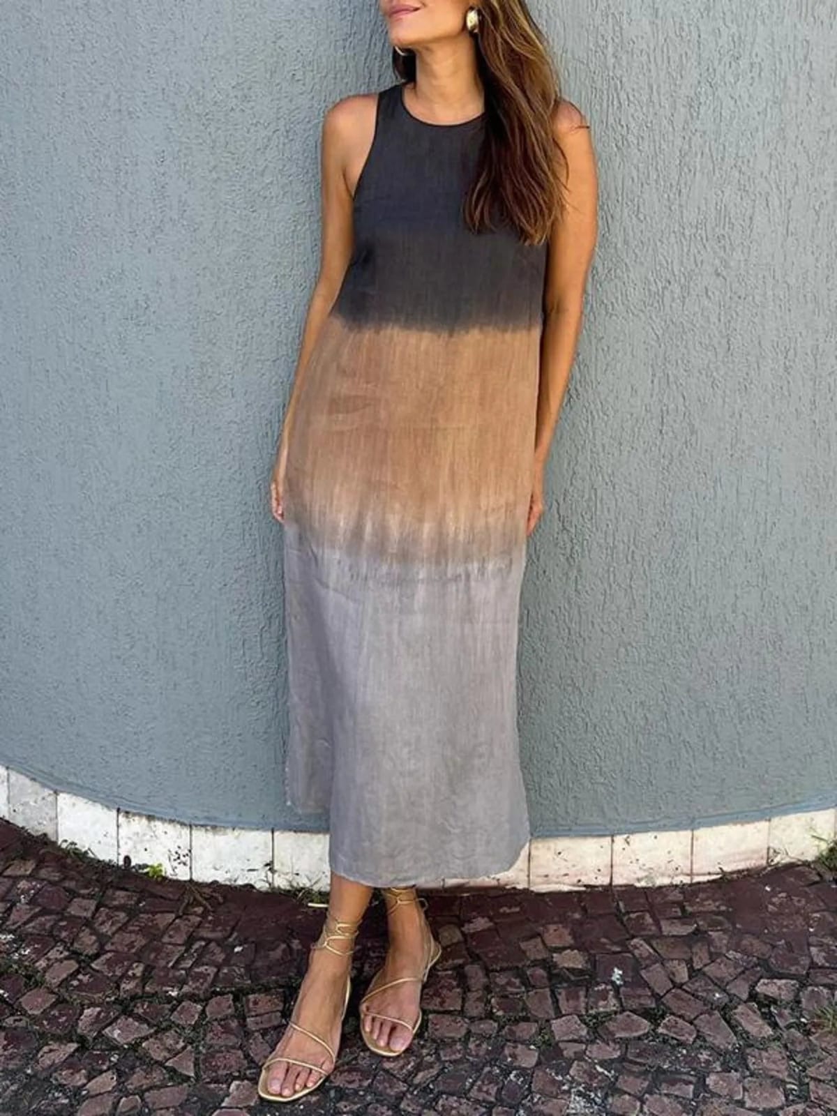 Midi Summer Dress, Sleeveless Gradient Tank Dress Plus Size 5
