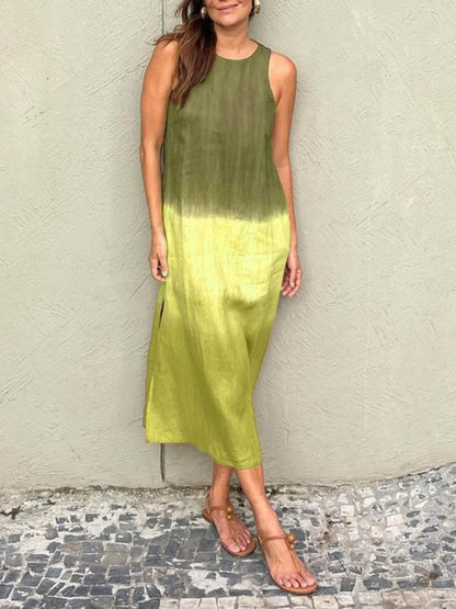 Midi Summer Dress, Sleeveless Gradient Tank Dress Plus Size 6