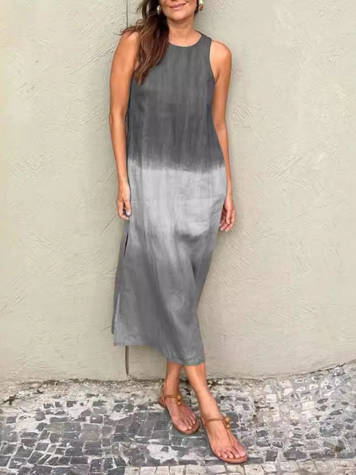Midi Summer Dress, Sleeveless Gradient Tank Dress Plus Size 7