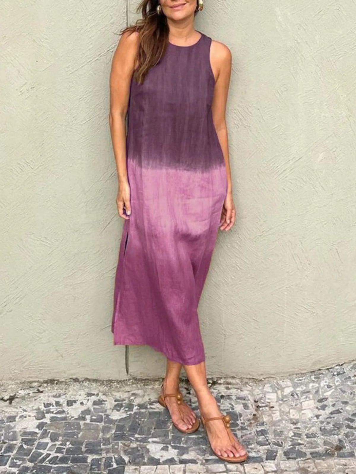 Midi Summer Dress, Sleeveless Gradient Tank Dress Plus Size 8