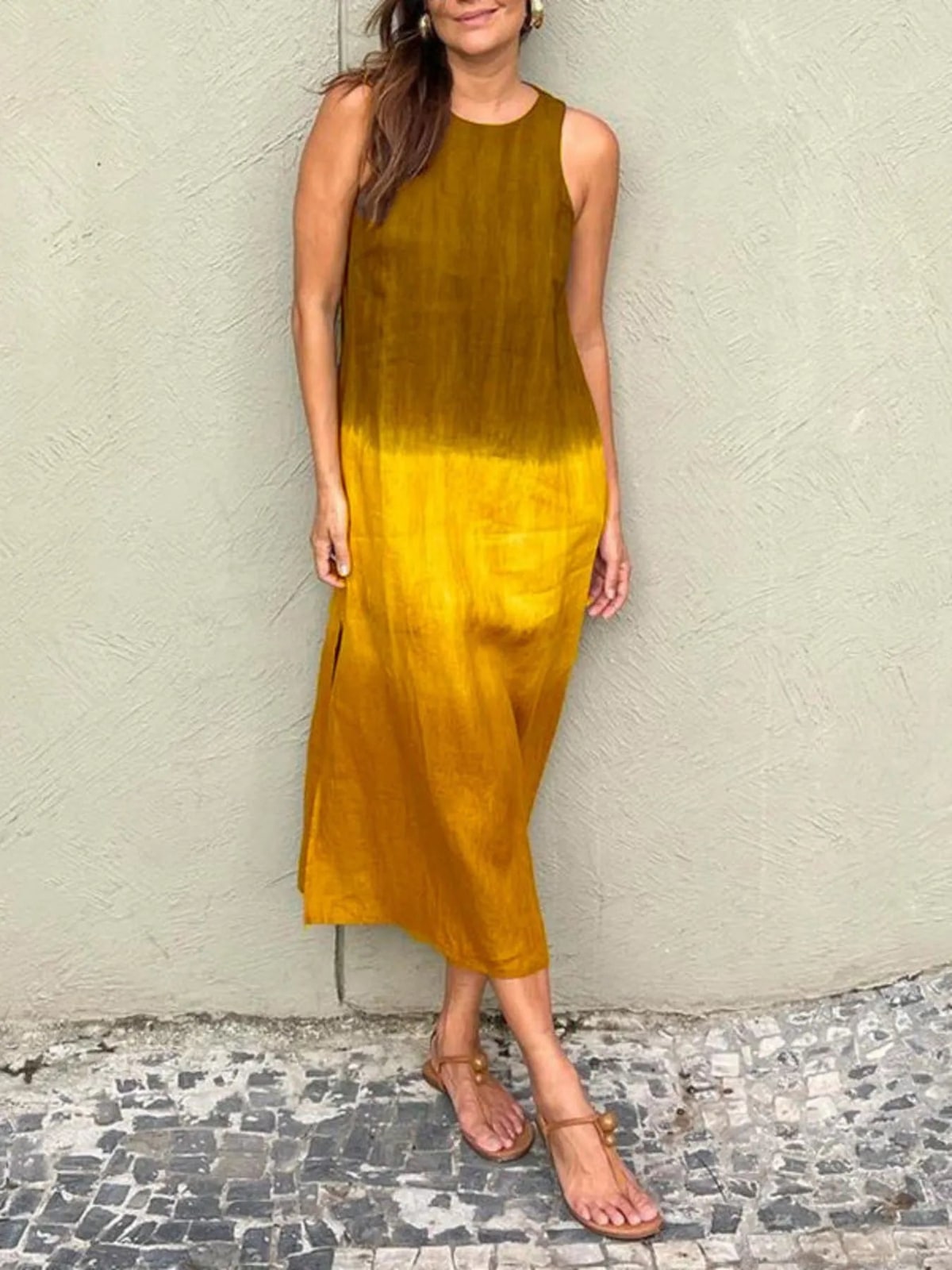 Midi Summer Dress, Sleeveless Gradient Tank Dress Plus Size 9