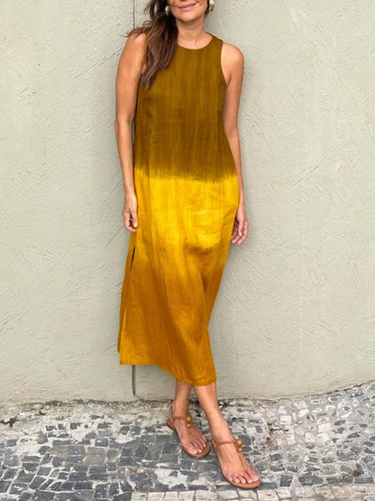 Midi Summer Dress, Sleeveless Gradient Tank Dress Plus Size 9