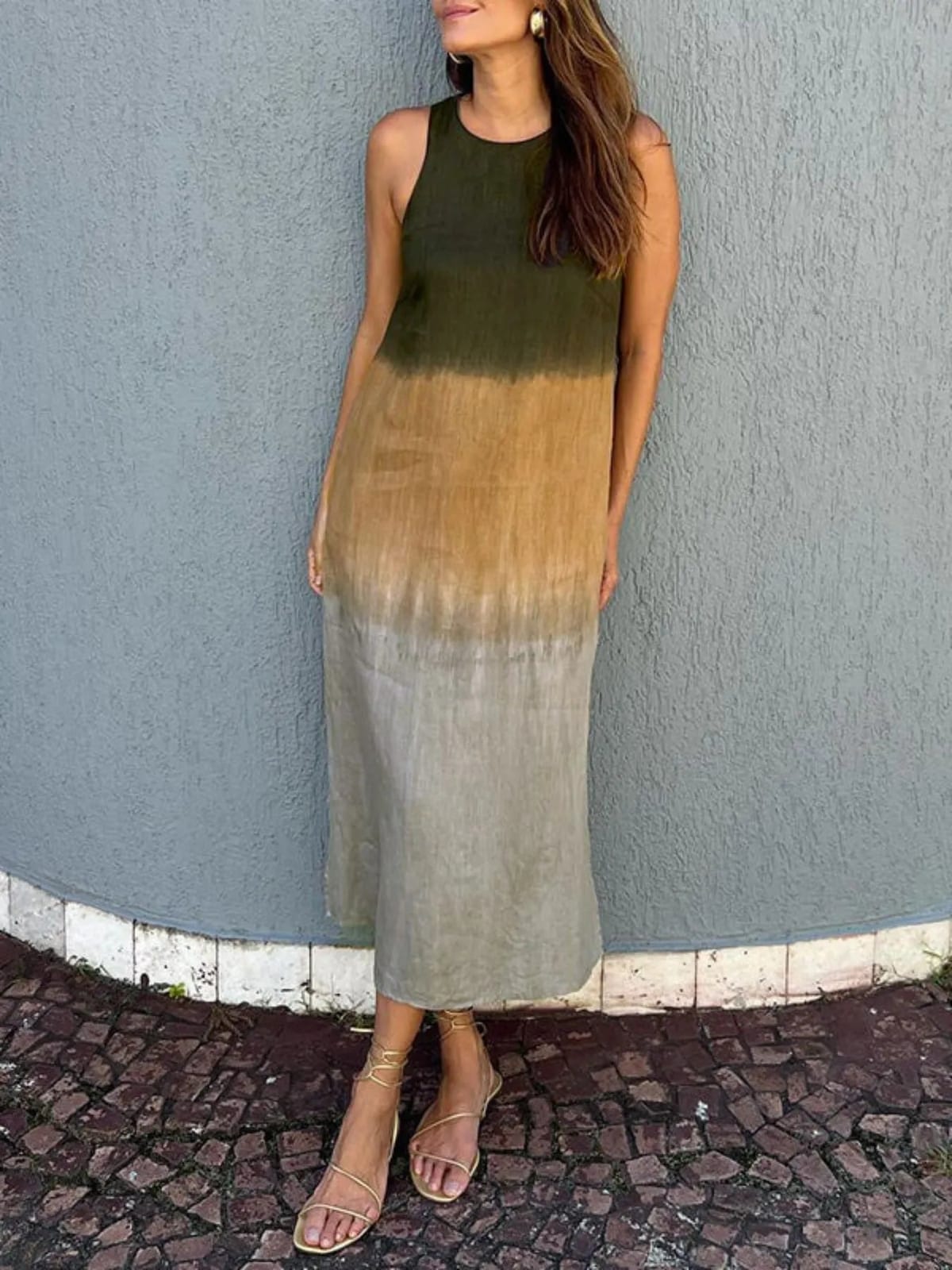 Midi Summer Dress, Sleeveless Gradient Tank Dress Plus Size 10