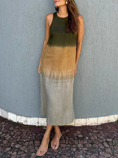 Midi Summer Dress, Sleeveless Gradient Tank Dress Plus Size 10