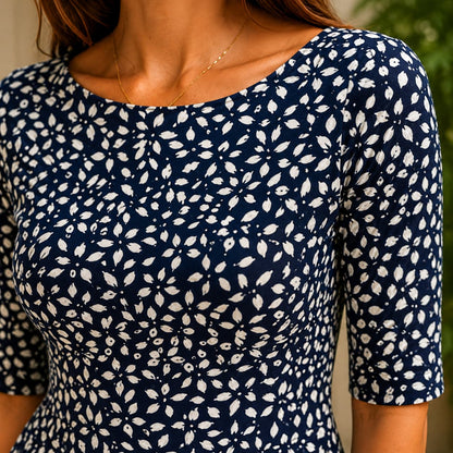 Navy Print Maxi Dress with Pockets and Elbow Sleeves 3