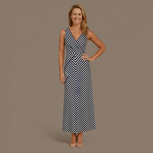 Navy Stripe Sleeveless Midi Dress