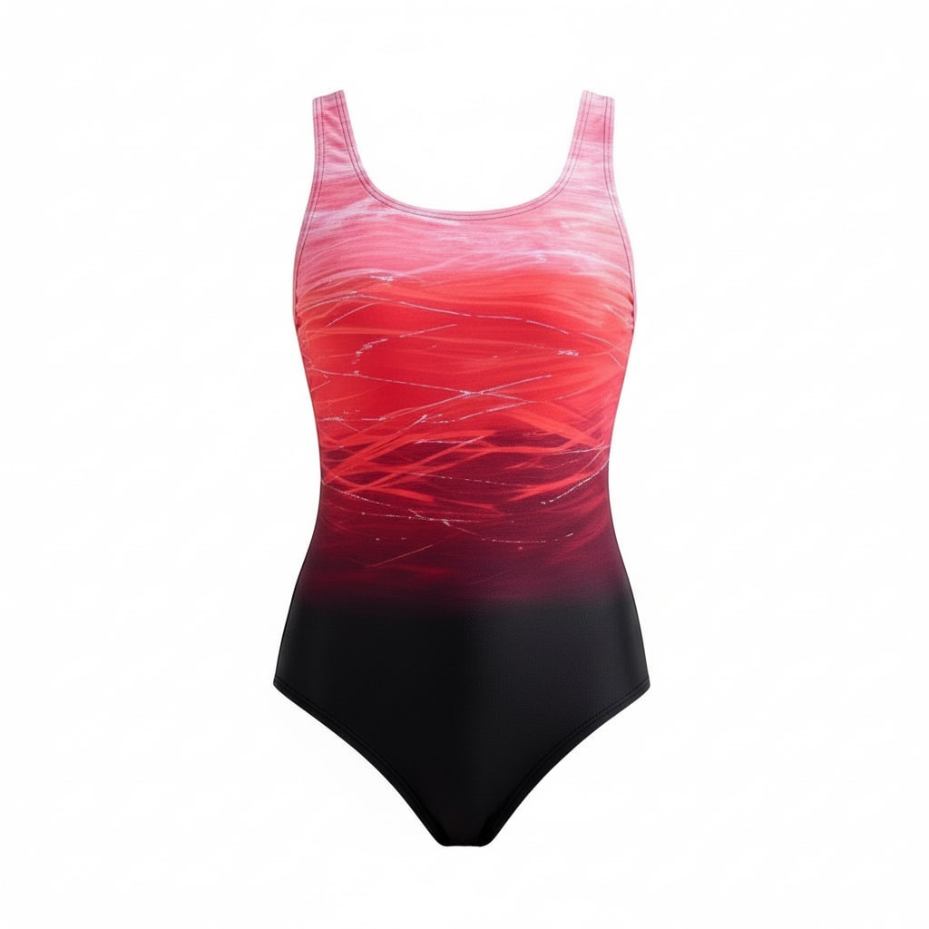 Red and pink ombre one-piece swimsuit