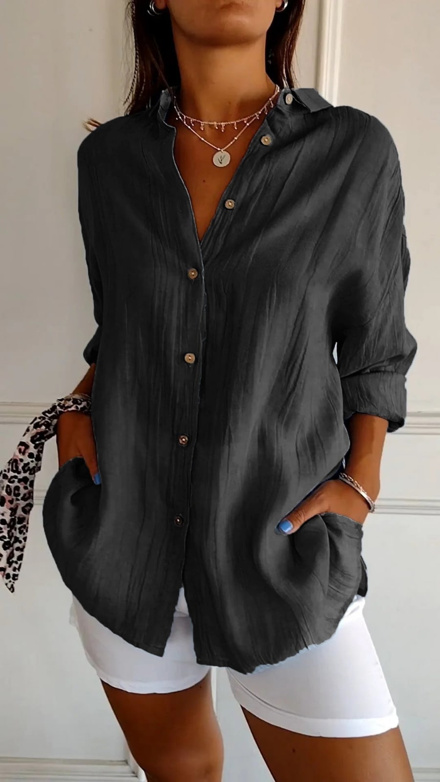 Oversized Button Down Linen Shirt with Relaxed Fit 2