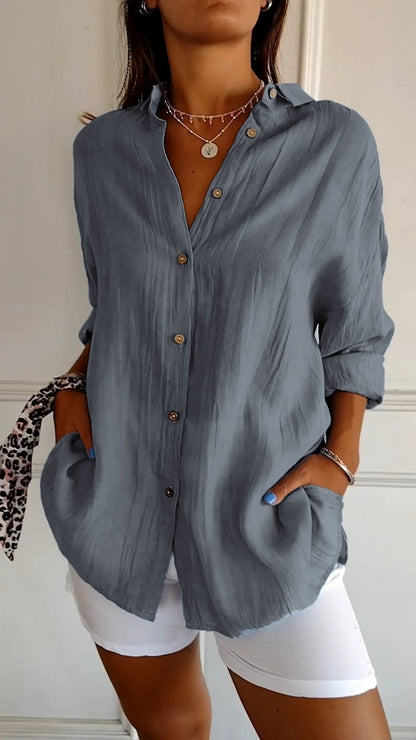 Oversized Button Down Linen Shirt with Relaxed Fit 3