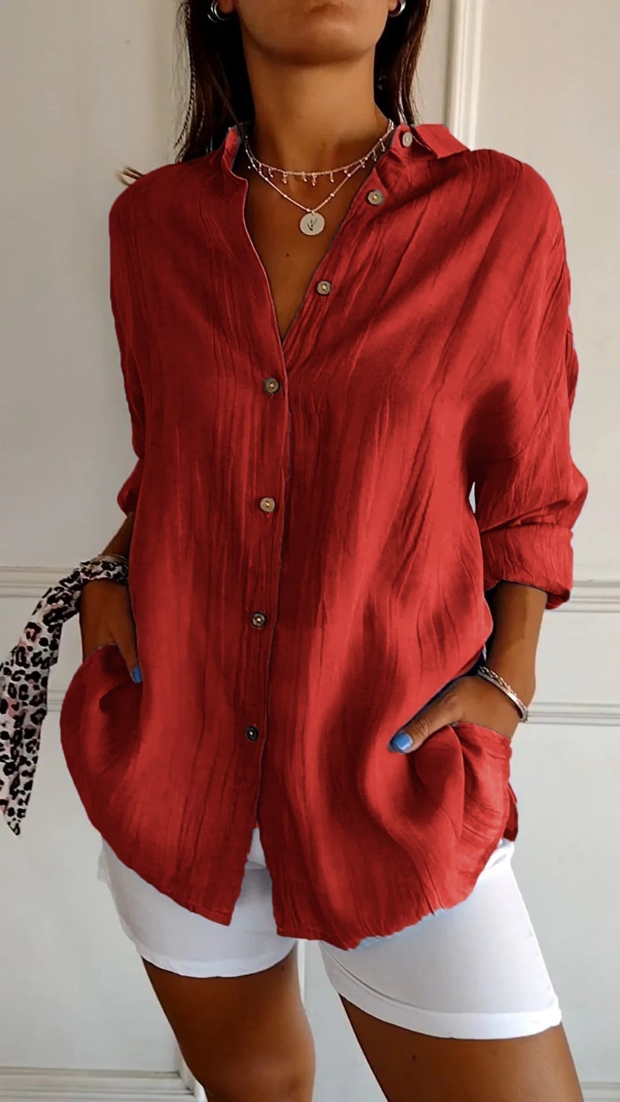 Oversized Button Down Linen Shirt with Relaxed Fit 4