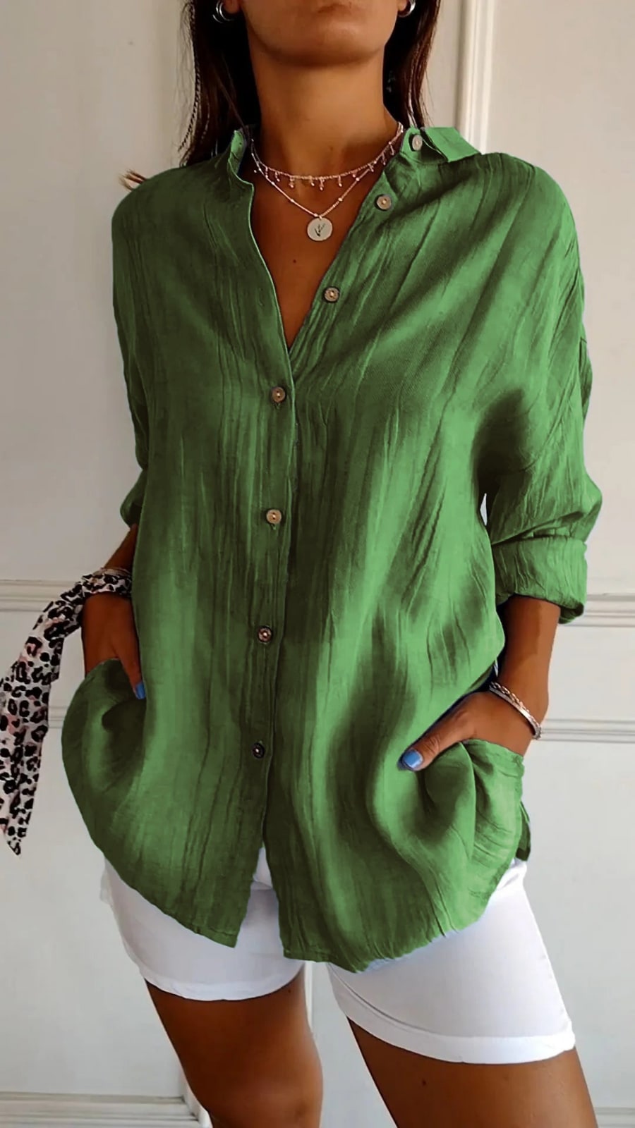 Oversized Button Down Linen Shirt with Relaxed Fit 5