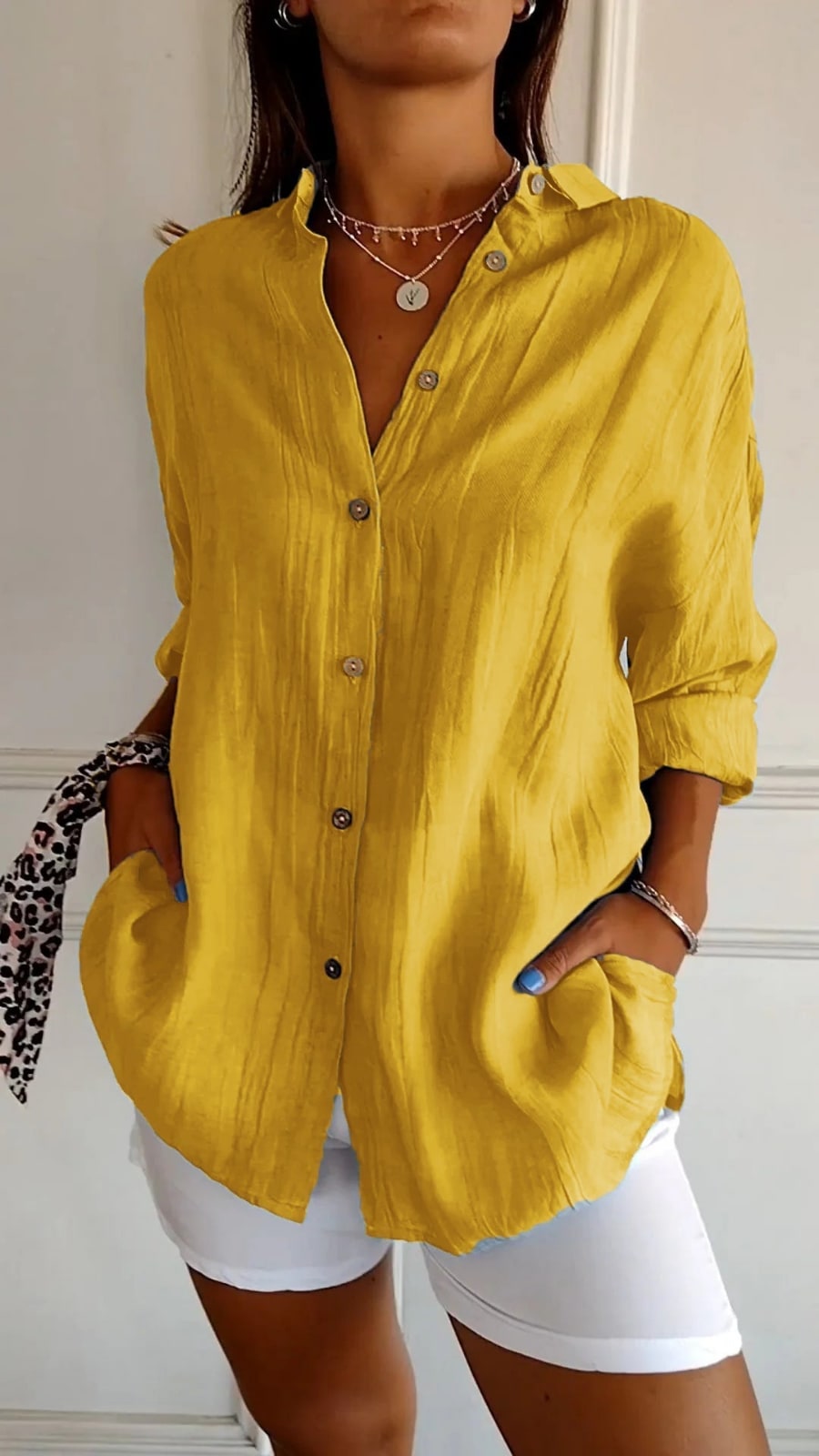 Oversized Button Down Linen Shirt with Relaxed Fit 6