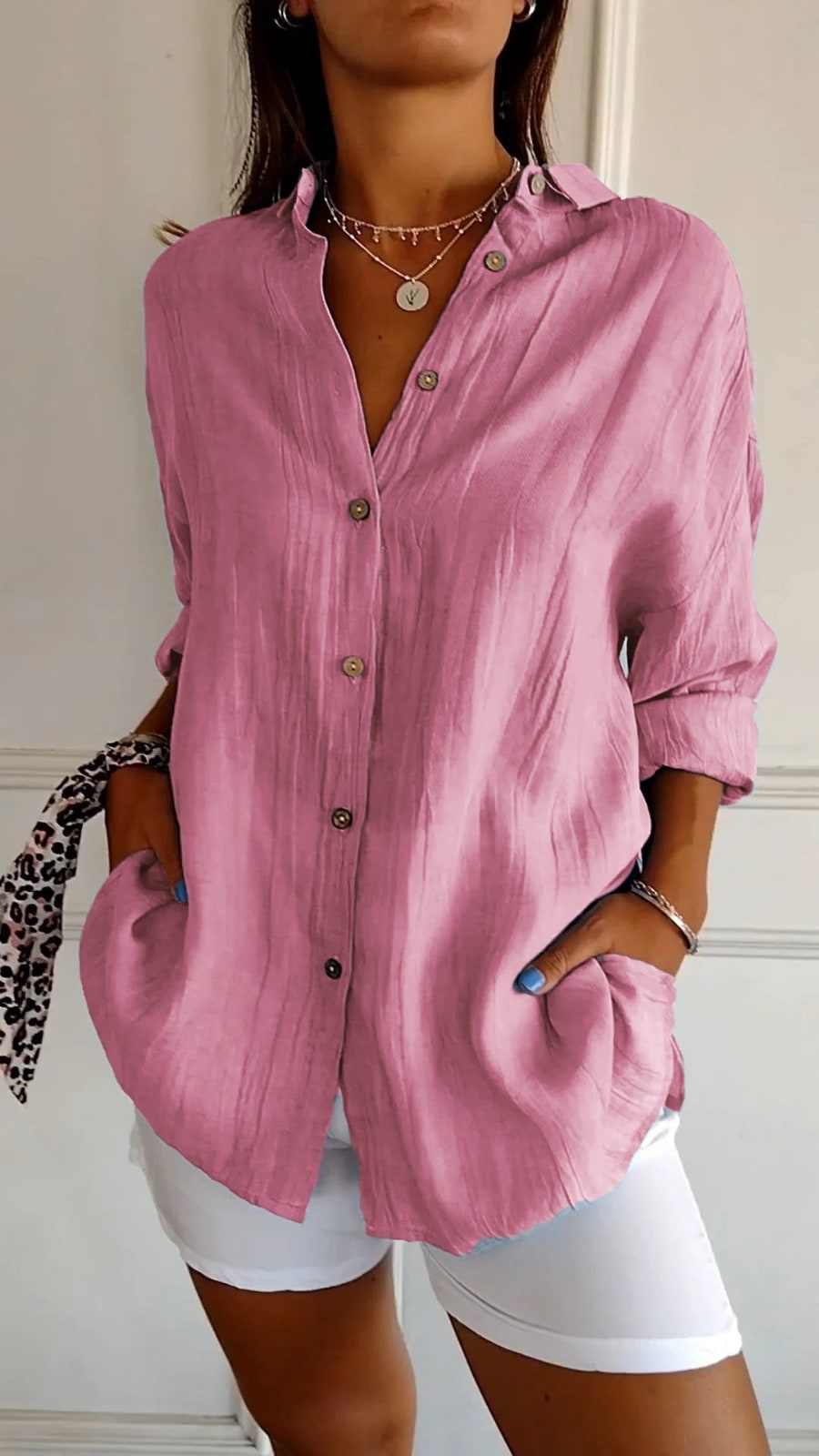 Oversized Button Down Linen Shirt with Relaxed Fit 7