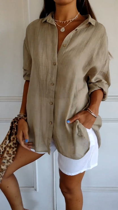 Oversized Button Down Linen Shirt with Relaxed Fit 8