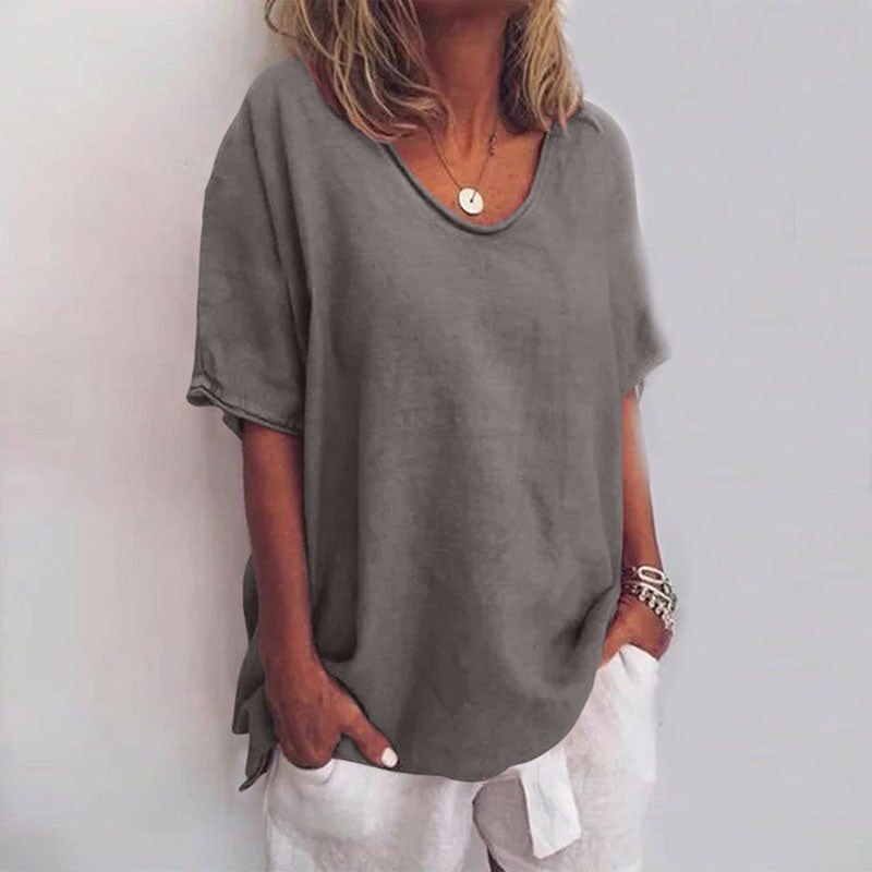 Oversized Round Neck T Shirt with Short Sleeves, Loose Fit 3