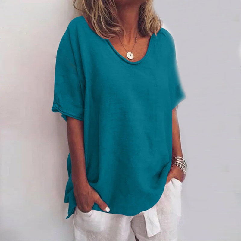 Oversized Round Neck T Shirt with Short Sleeves, Loose Fit 6
