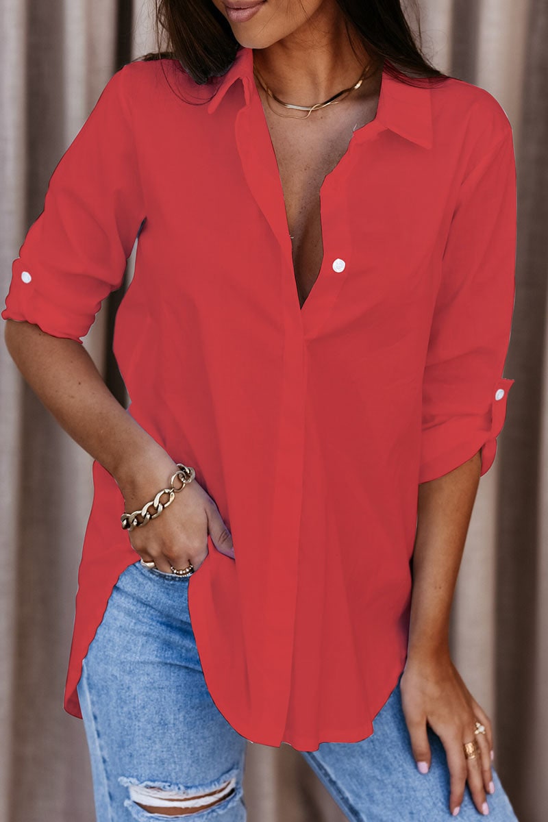 Oversized Shirt with Long Sleeves and Roll Up Tabs 2