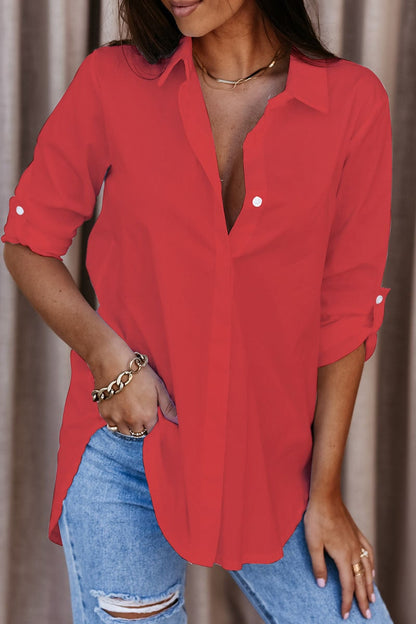 Oversized Shirt with Long Sleeves and Roll Up Tabs 2