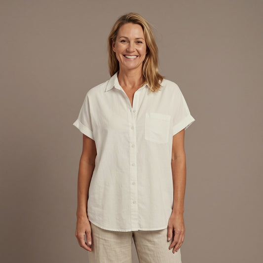 Oversized Shirt with Short Sleeves and Chest Pocket 1