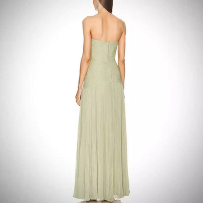 Pleated Maxi Formal Dress, Strapless Evening Gown 3