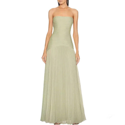 Pleated Maxi Formal Dress, Strapless Evening Gown 4