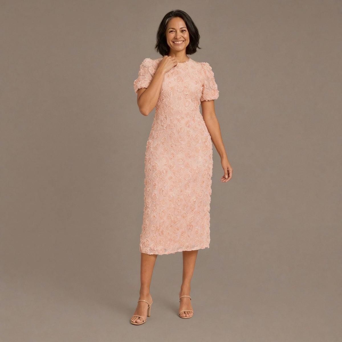 Puff Sleeve Floral Midi Dress