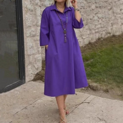Purple A-line midi dress with shirt collar 4