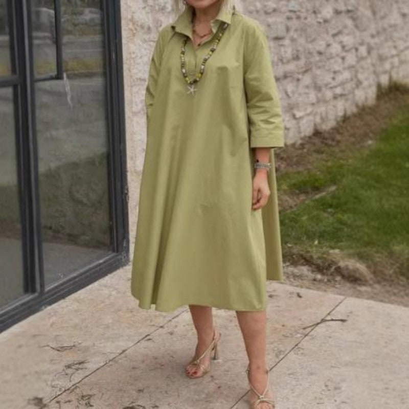 Green midi shirt dress with 3/4 sleeves 5