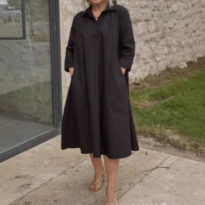 Black midi shirt dress with collar and pockets 7