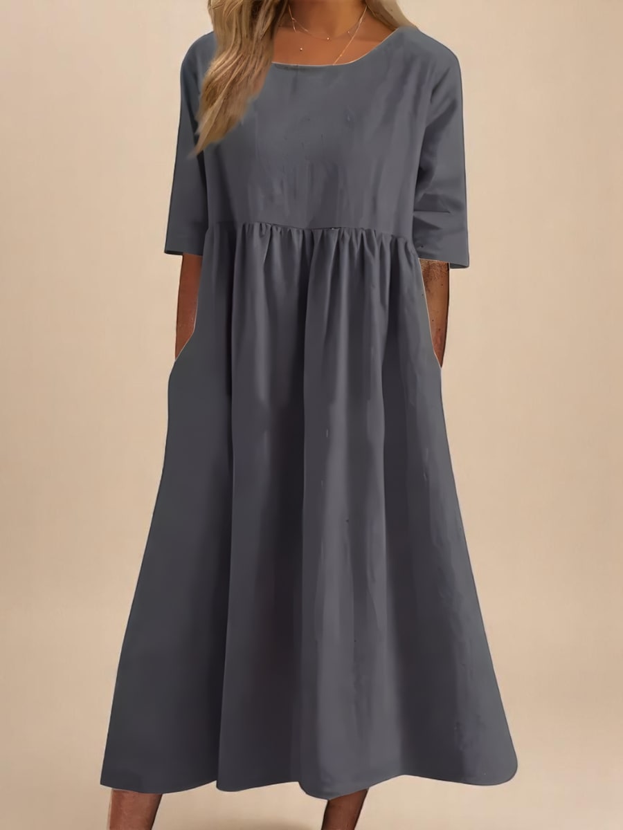 Relaxed Cotton Midi Dress with Half Sleeves and Pockets 2