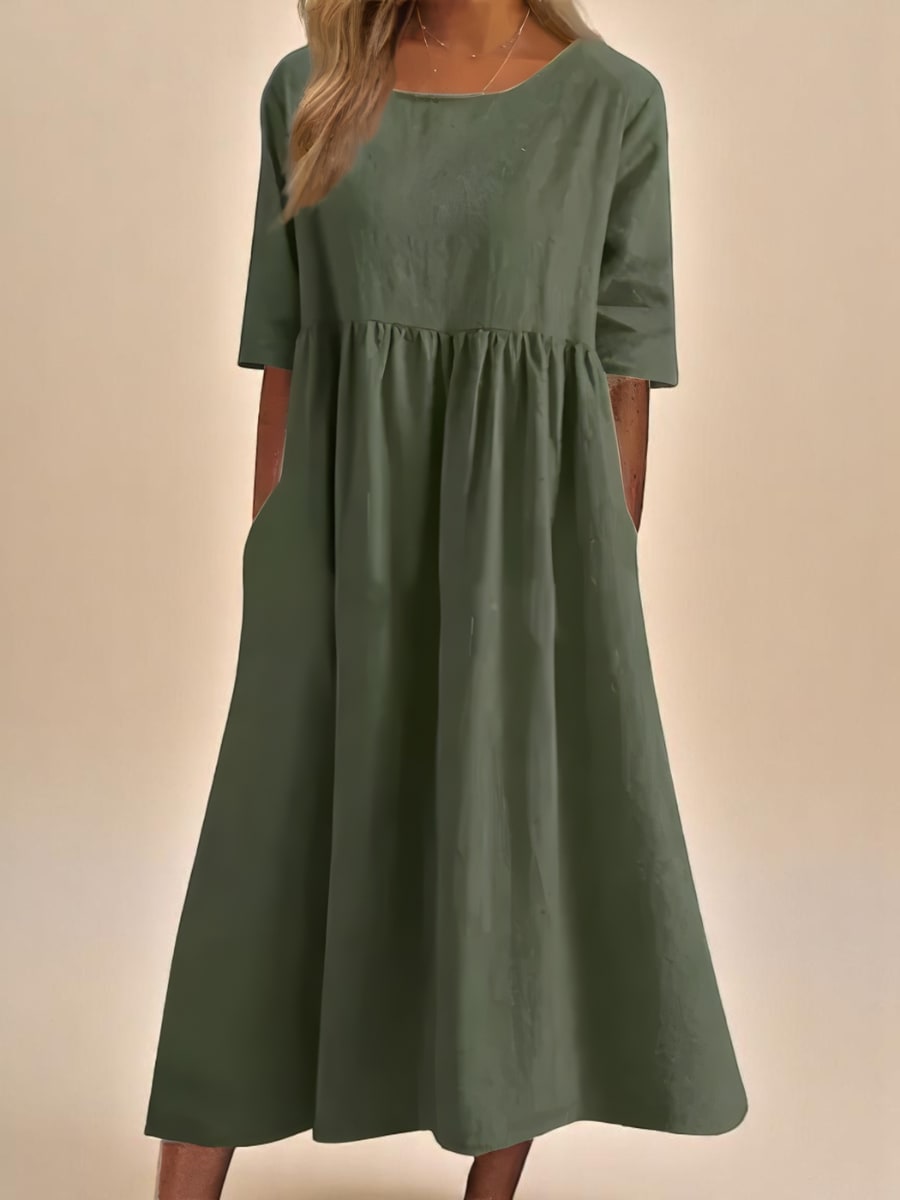 Relaxed Cotton Midi Dress with Half Sleeves and Pockets 3