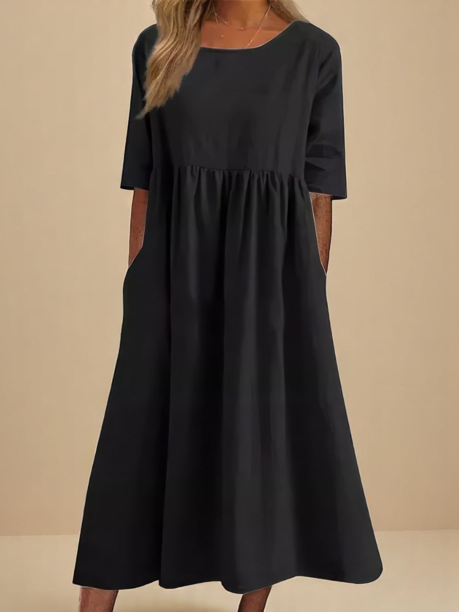 Relaxed Cotton Midi Dress with Half Sleeves and Pockets 4