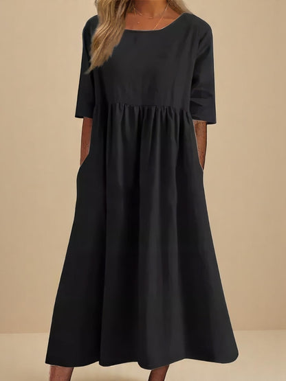 Relaxed Cotton Midi Dress with Half Sleeves and Pockets 4