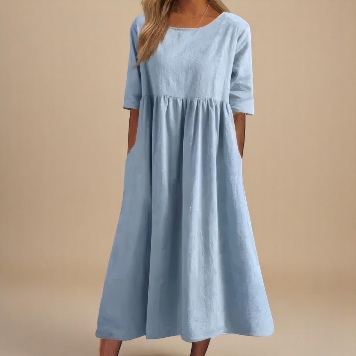 Relaxed Cotton Midi Dress with Half Sleeves and Pockets 5