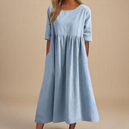 Relaxed Cotton Midi Dress with Half Sleeves and Pockets 5