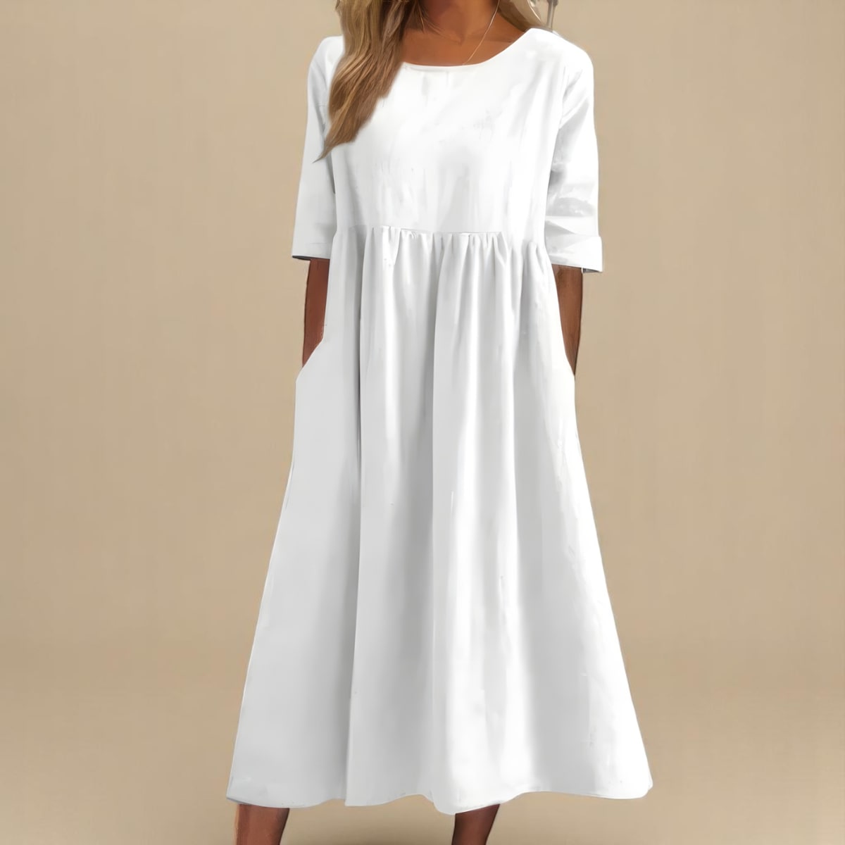 Relaxed Cotton Midi Dress with Half Sleeves and Pockets 6