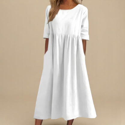 Relaxed Cotton Midi Dress with Half Sleeves and Pockets 6