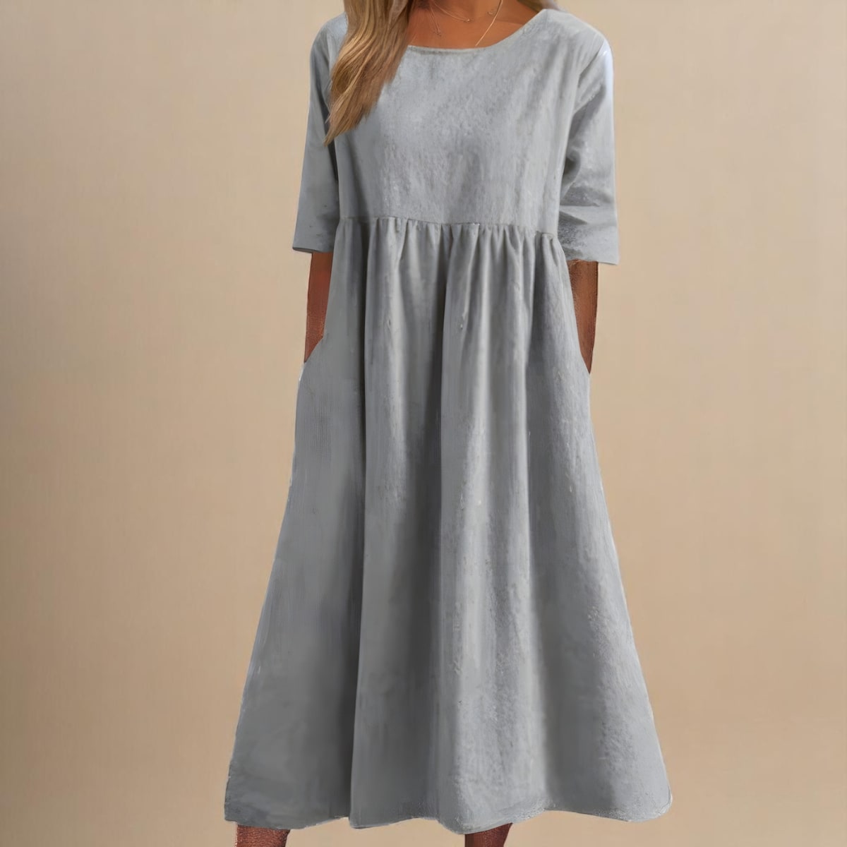 Relaxed Cotton Midi Dress with Half Sleeves and Pockets 7