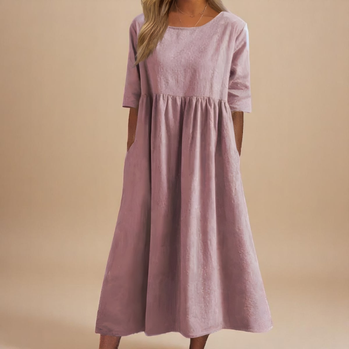 Relaxed Cotton Midi Dress with Half Sleeves and Pockets 8