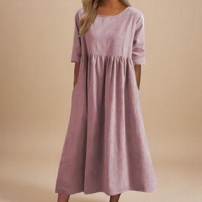 Relaxed Cotton Midi Dress with Half Sleeves and Pockets 8