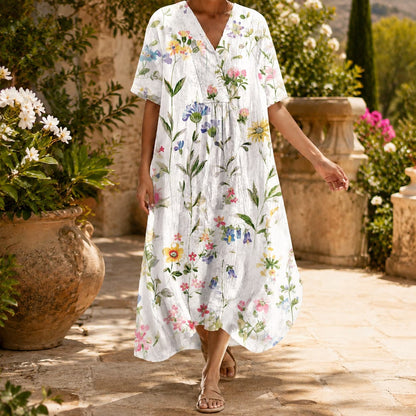 Floral Midi Dress with V Neck, Pockets and Cocoon Fit 4