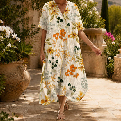 Floral Midi Dress with V Neck, Pockets and Cocoon Fit 5