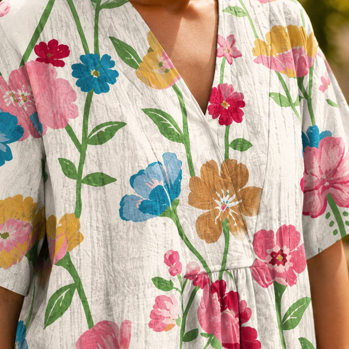 Floral Midi Dress with V Neck, Pockets and Cocoon Fit 7